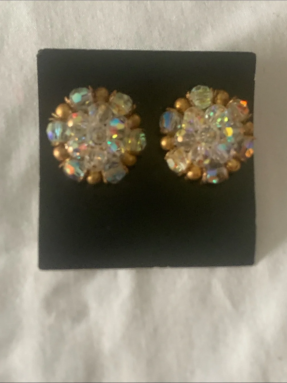 Vintage 1940s Clip Back Earring with AB Crystal Beads